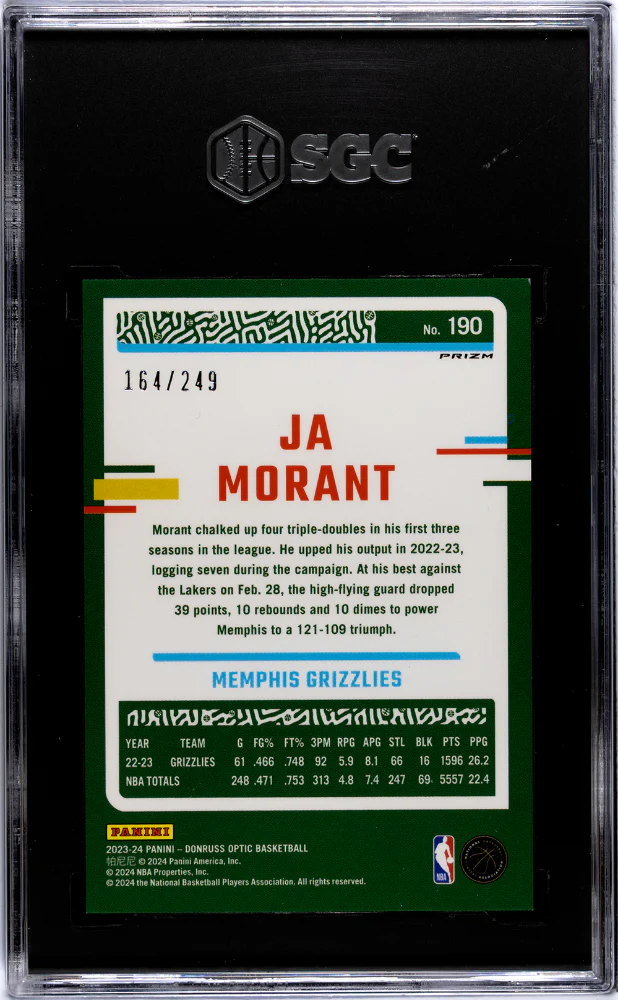 2023-24 Donruss Optic #190 Ja Morant Aqua Prizm /249 SGC 9.5 - Image 2