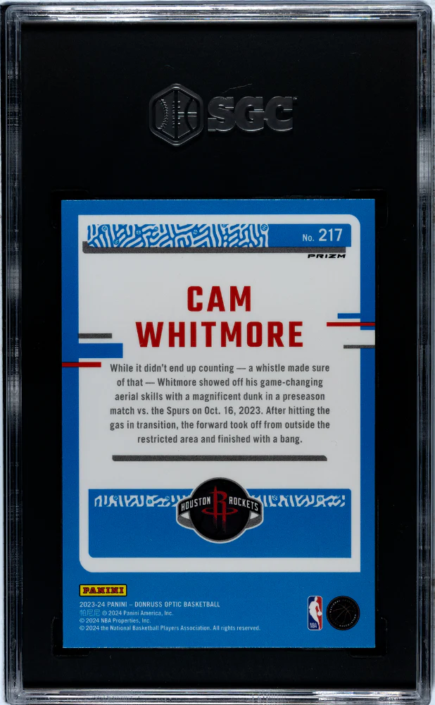 2023-24 Panini Donruss Optic Purple Prizm Cam Whitmore #217 RC SGC 10 - Image 2