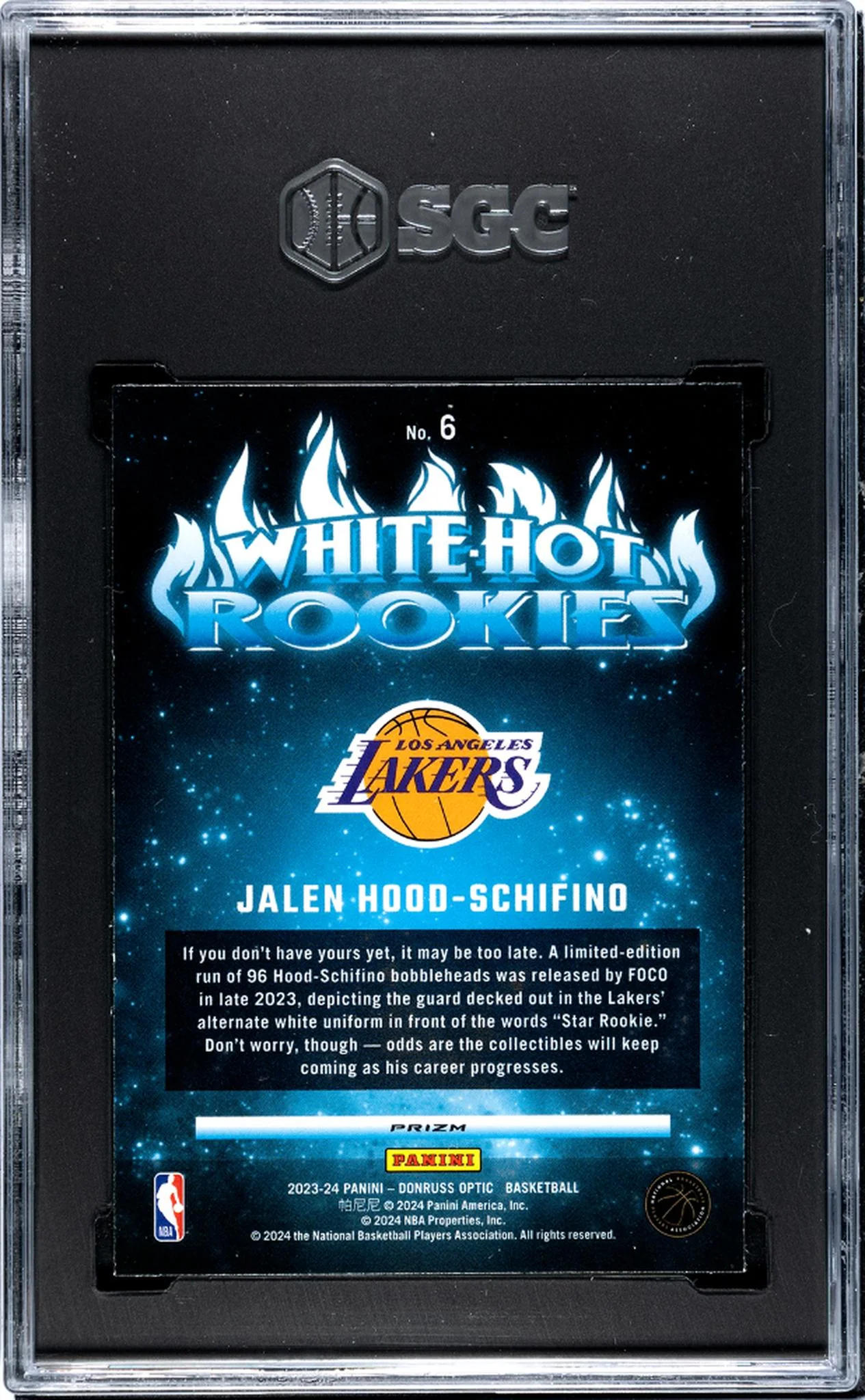 2023-24 Donruss Optic White Hot Rookies Holo Jalen Hood-Schifino #6 SGC 10 - Image 2