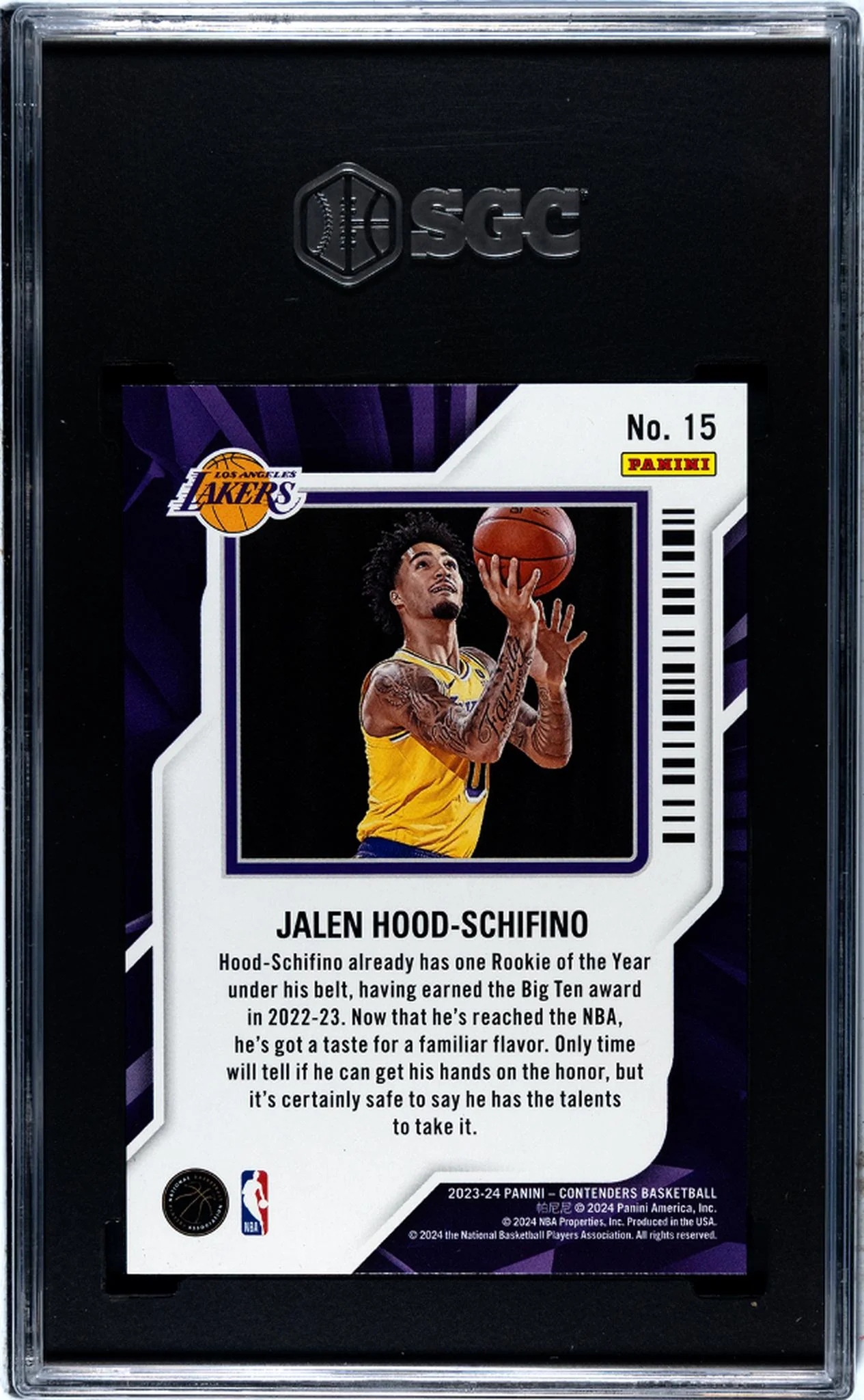 2023-24 Panini Contenders Rookie Jalen Hood-Schifino #15 SGC 10 - Image 2