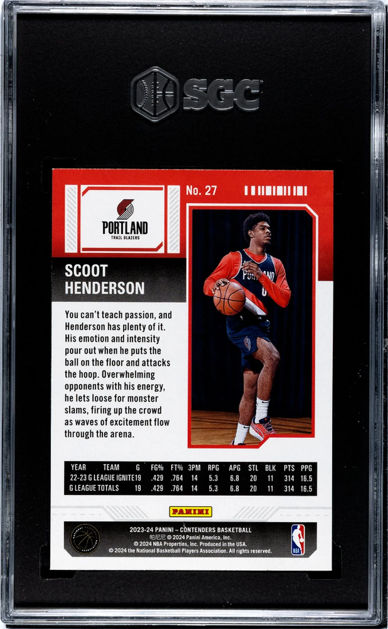 2023-24 Panini Contenders Retail Scoot Henderson #27 RC SGC 9.5 - Image 2