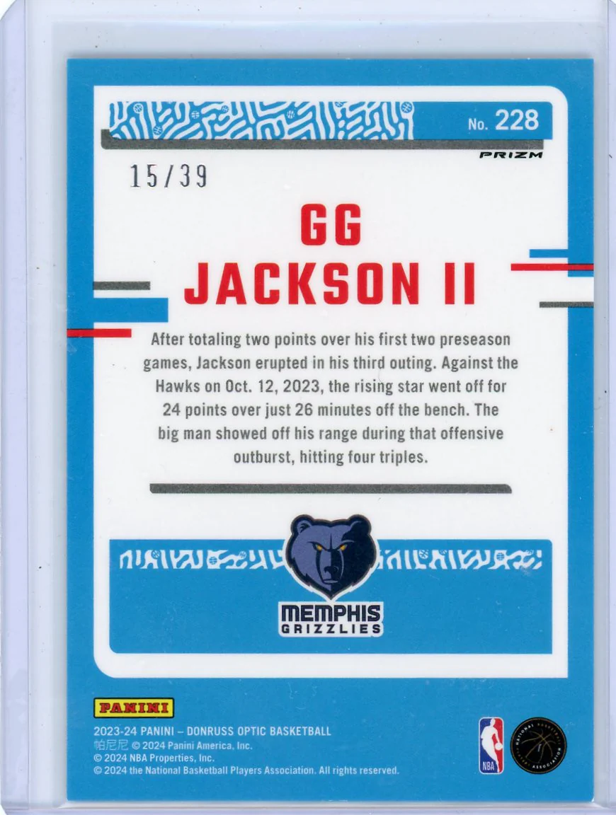 2023-24 Panini Donruss Optic Black Velocity GG Jackson II #228 RC /39 - Image 2