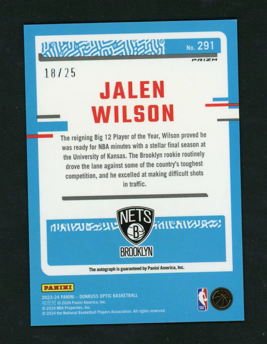 2023-24 Panini Donruss Optic Pink Jalen Wilson #291 RC Auto /25 - Image 2