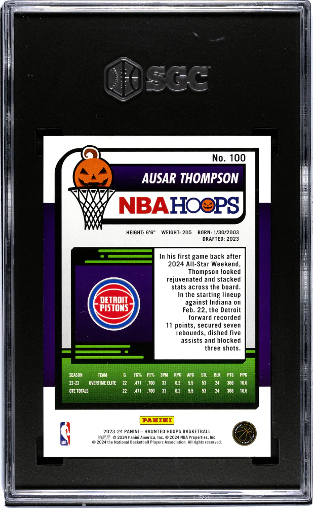 2023-24 Panini Haunted Hoops #100 Ausar Thompson Slime SGC 9.5 - Image 2
