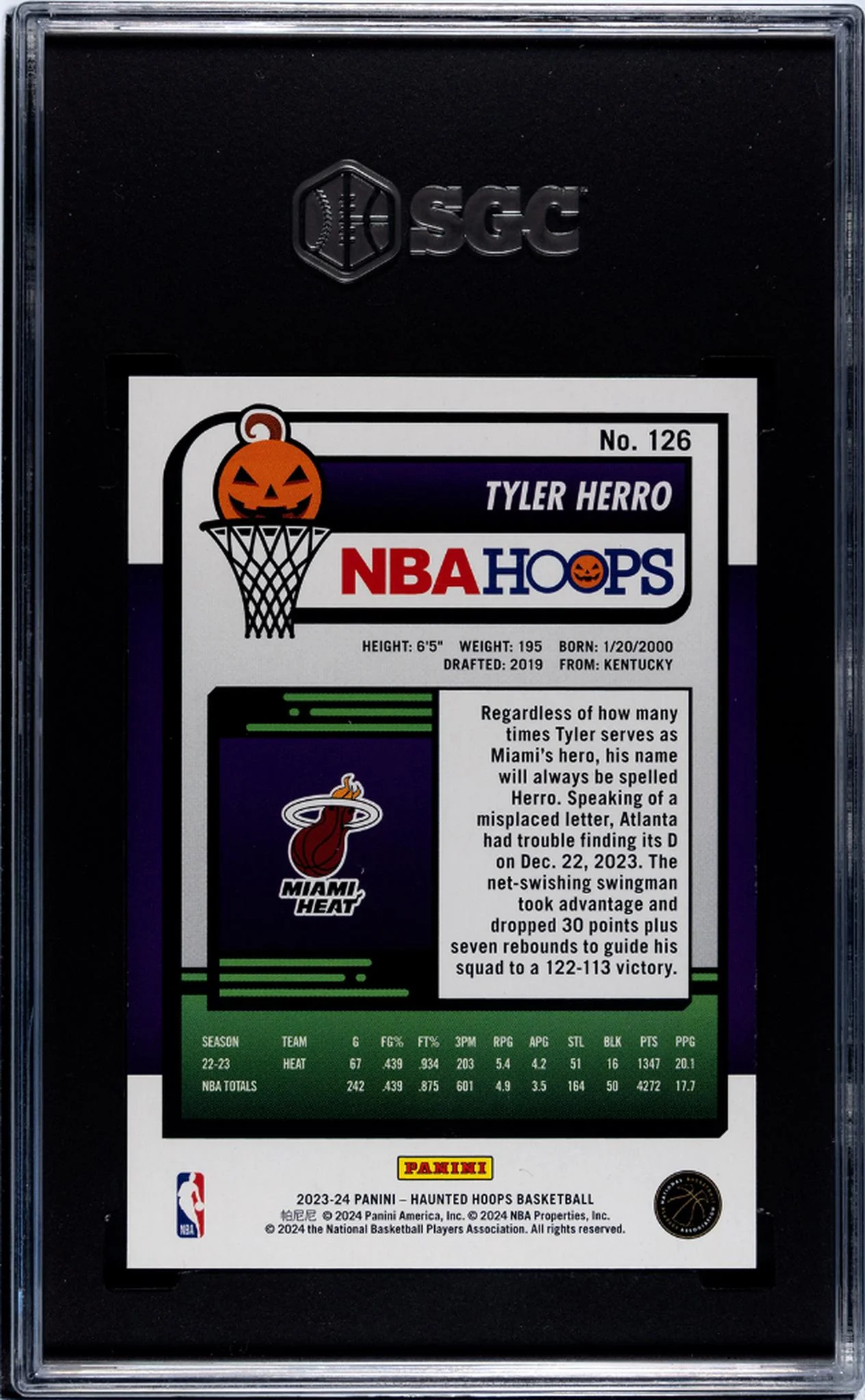 2023-24 Panini Haunted Hoops #126 Tyler Herro Orange SGC 10 - Image 2