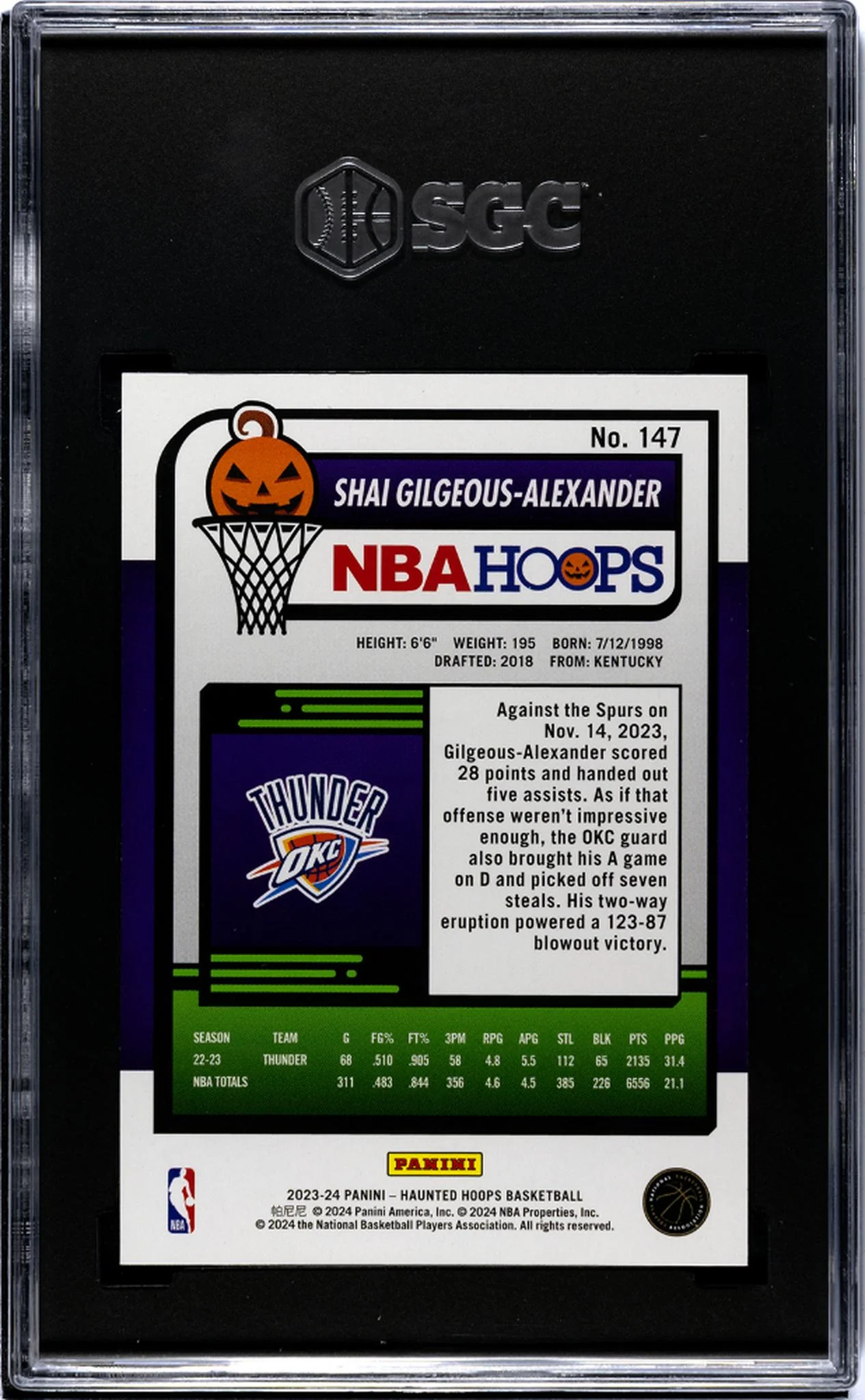 2023-24 Panini Haunted Hoops #147 Shai Gilgeous-Alexander SGC 10 - Image 2