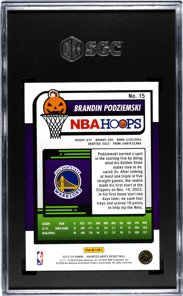 2023-24 Panini Haunted Hoops #15 Brandin Podziemski Slime SGC 9 - Image 2