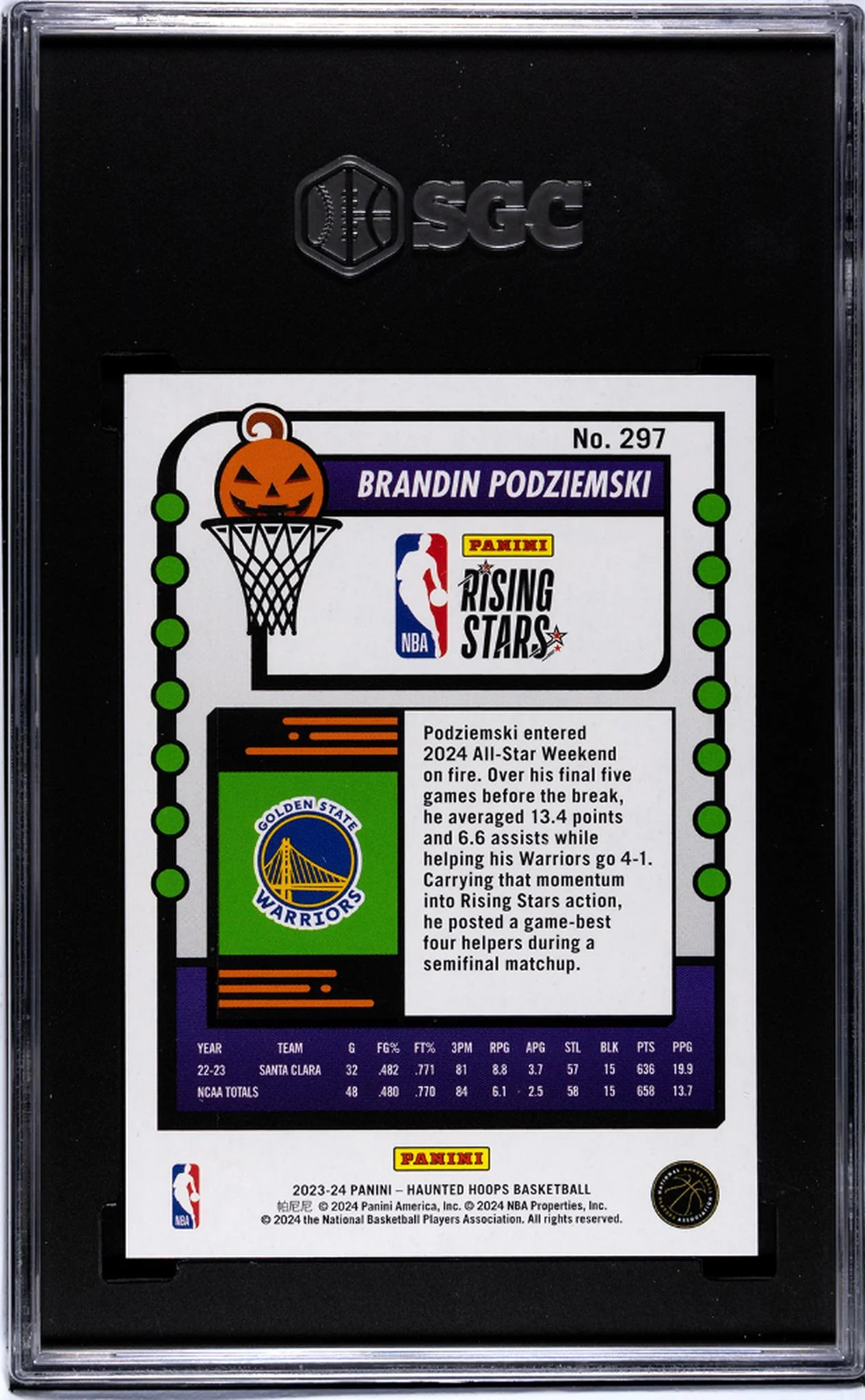 2023-24 Panini Haunted Hoops #297 Brandin Podziemski Holo Webs SGC 10 - Image 2