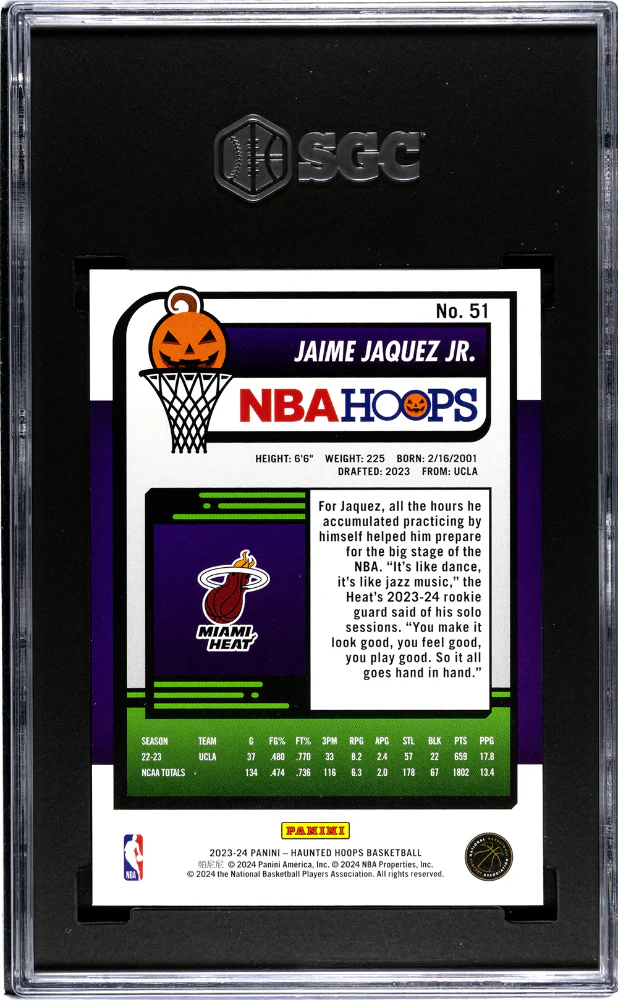 2023-24 Panini Haunted Hoops #51 Jaime Jaquez Jr. Orange SGC 10 - Image 2