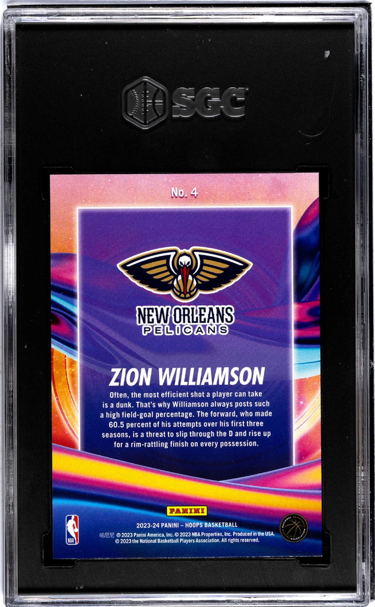 2023-24 Panini Hoops #4 Zion Williamson Anti Gravity Hyper Red /99 SGC 9.5 - Image 2