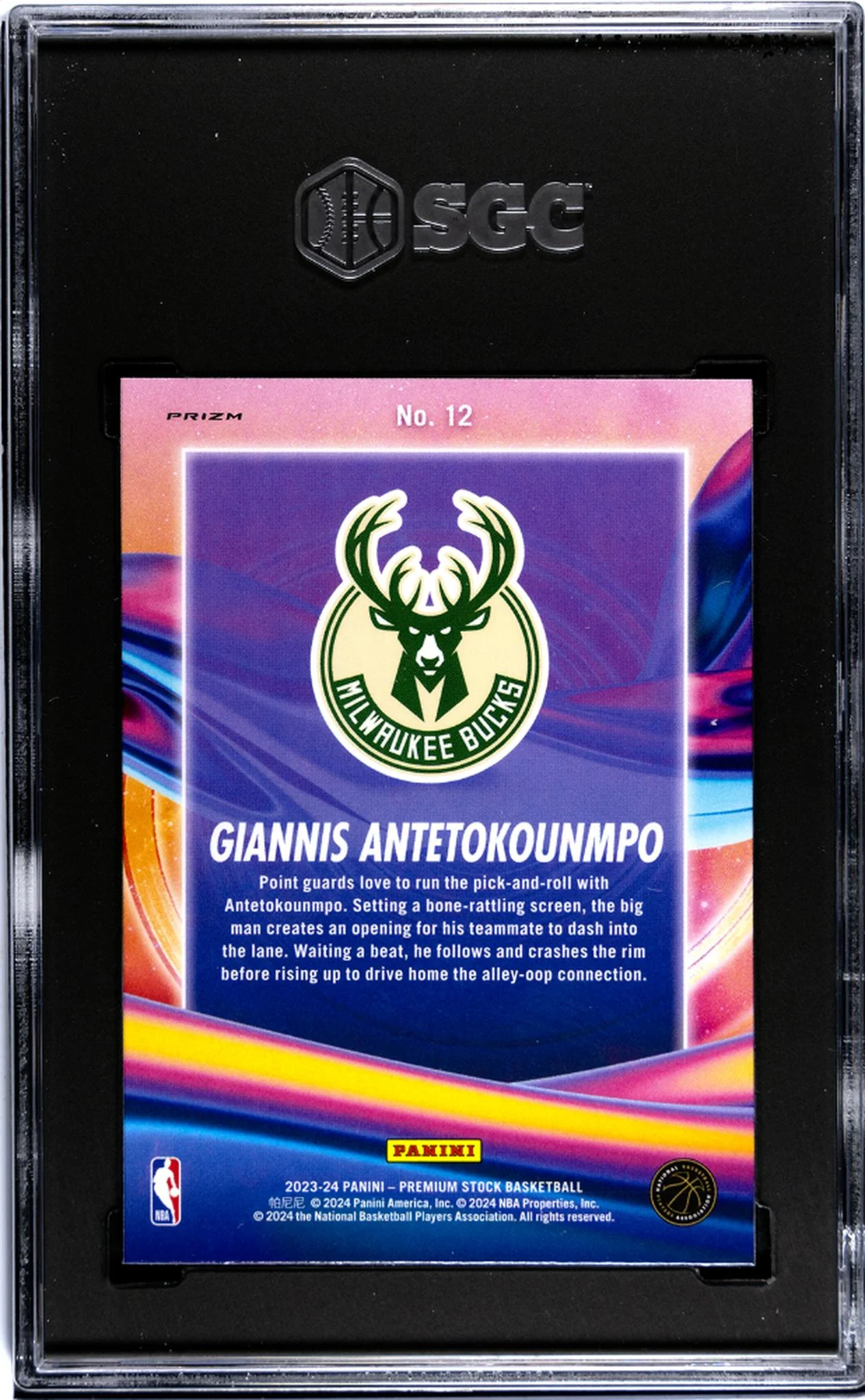 2023-24 Panini Hoops Premium Stock #12 Giannis Antetokounmpo Anti Gravity Silver Prizm SGC 9.5 - Image 2