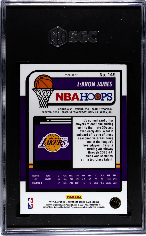 2023-24 Panini Hoops Premium Stock #149 Lebron James Seismic Prizm SGC 9.5 - Image 2
