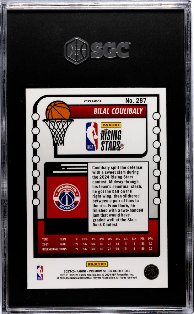 2023-24 Panini Hoops Premium Stock #287 Bilal Coulibaly Ice Prizm SGC 9.5 - Image 2
