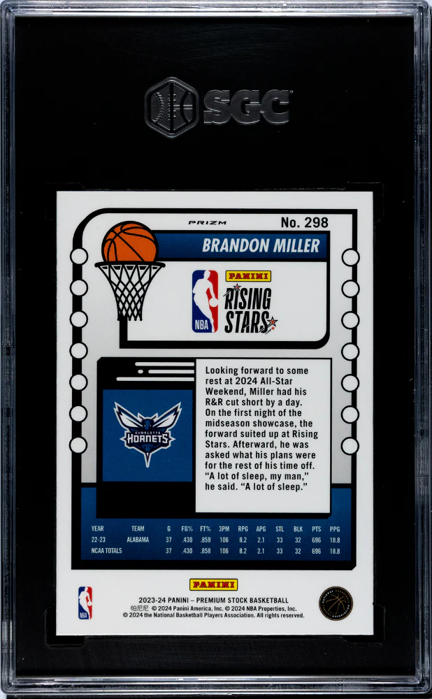 2023-24 Panini Hoops Premium Stock #298 Brandon Miller Ice Prizm SGC 10 - Image 2