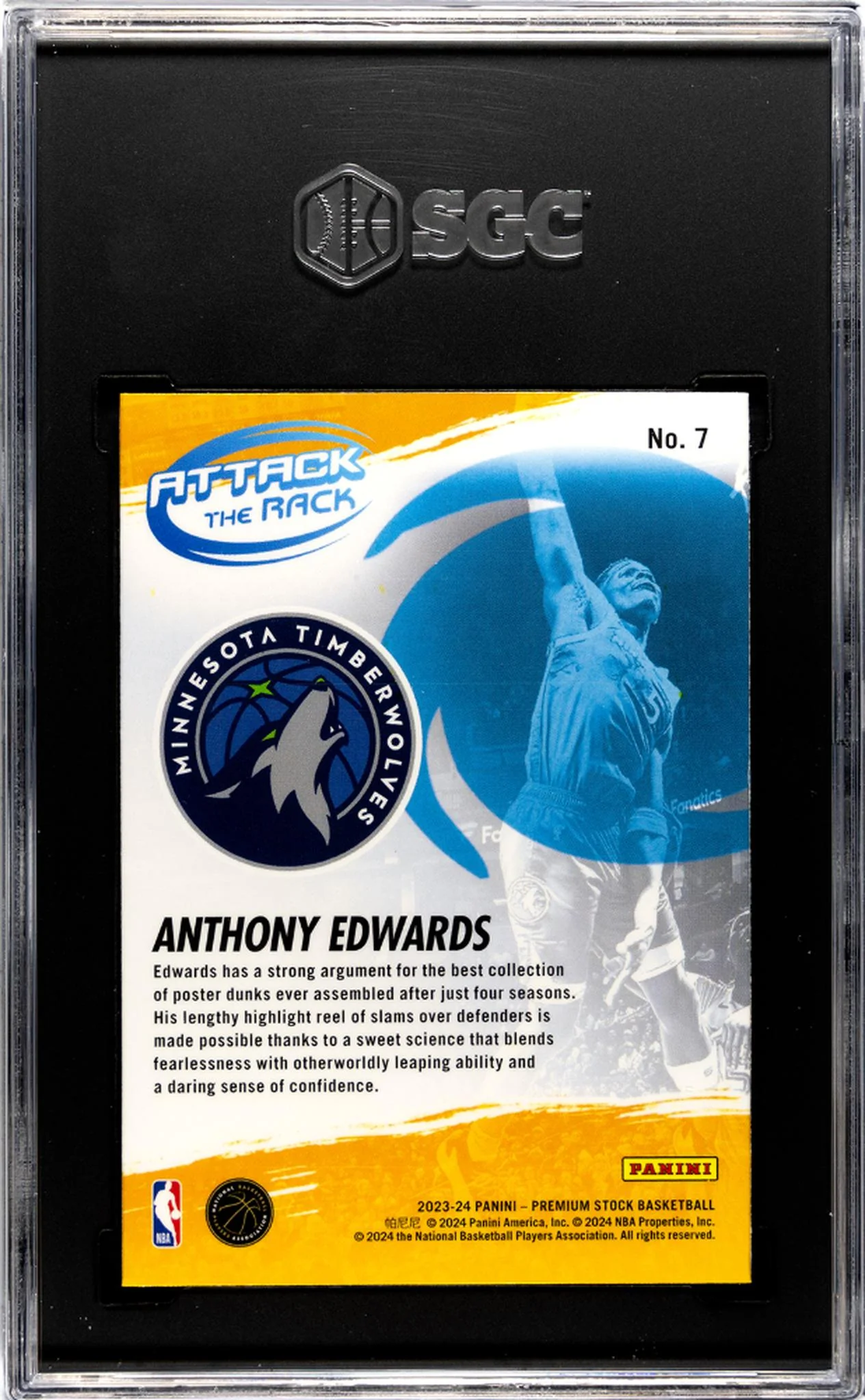 2023-24 Panini Hoops Premium Stock #7 Anthony Edwards Attack The Rack SGC 9.5 - Image 2