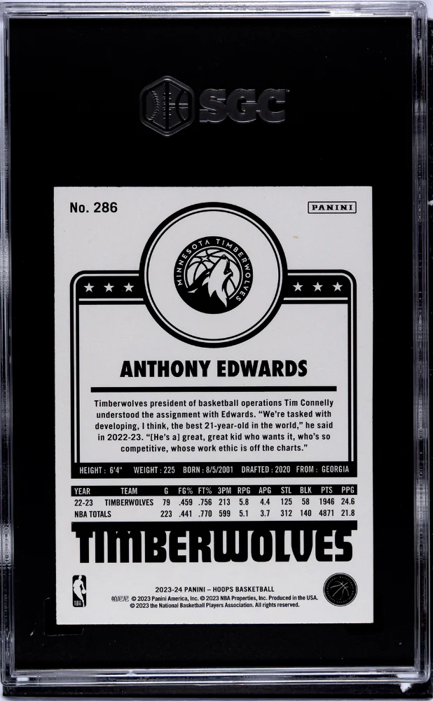 2023-24 Panini Hoops Purple Anthony Edwards #286 SGC 8 - Image 2