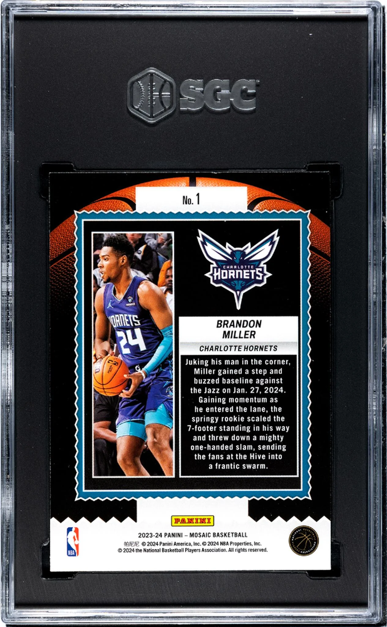 2023-24 Panini Mosaic Jam Masters Brandon Miller #1 RC SGC 9.5 - Image 2