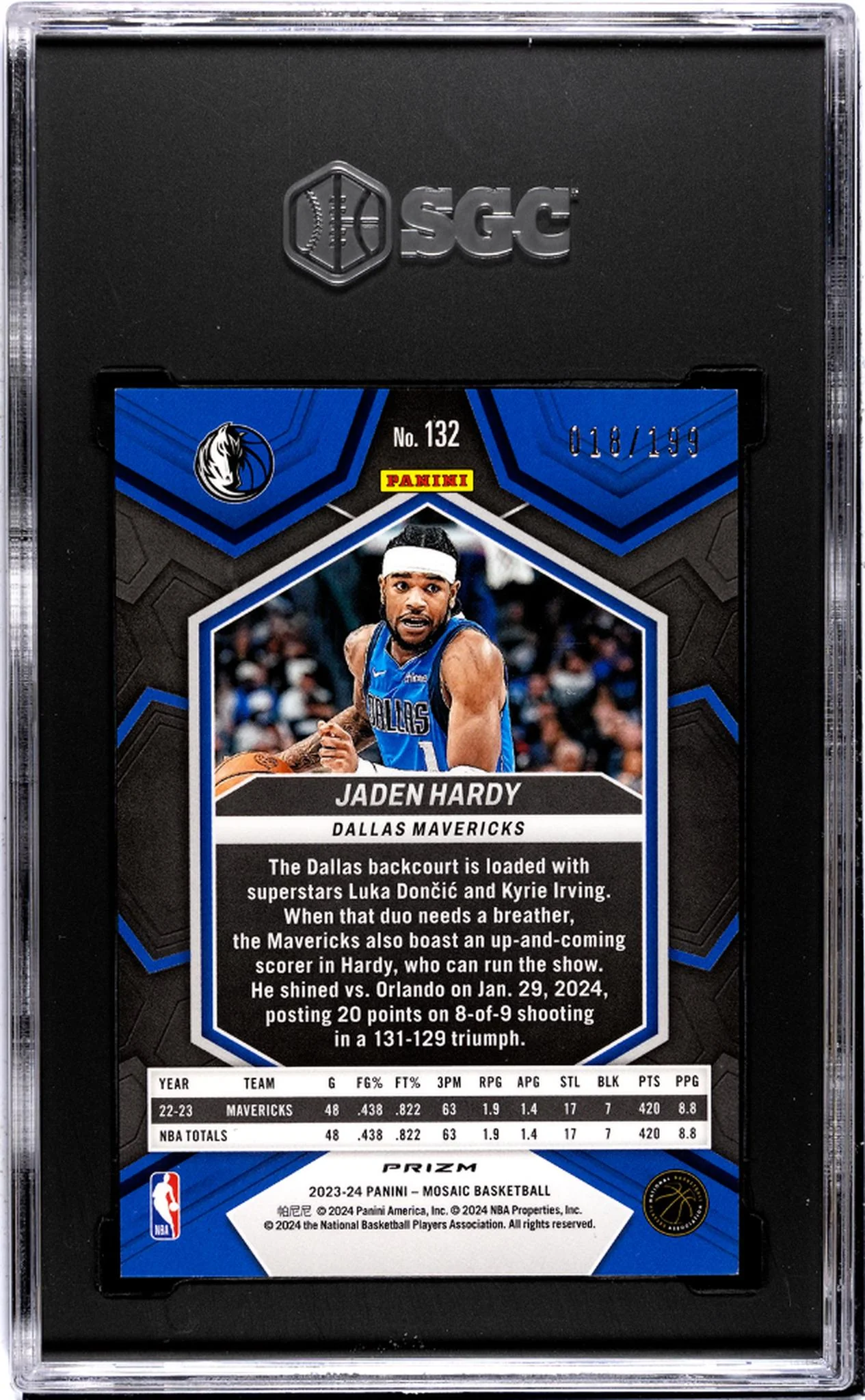 2023 Panini Mosaic Blue Prizm Jaden Hardy #132 /199 SGC 8.5 - Image 2