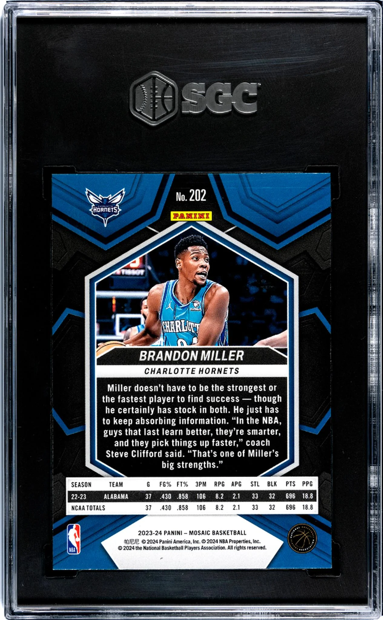 2023-24 Panini Mosaic Brandon Miller #202 RC SGC 9.5 - Image 2