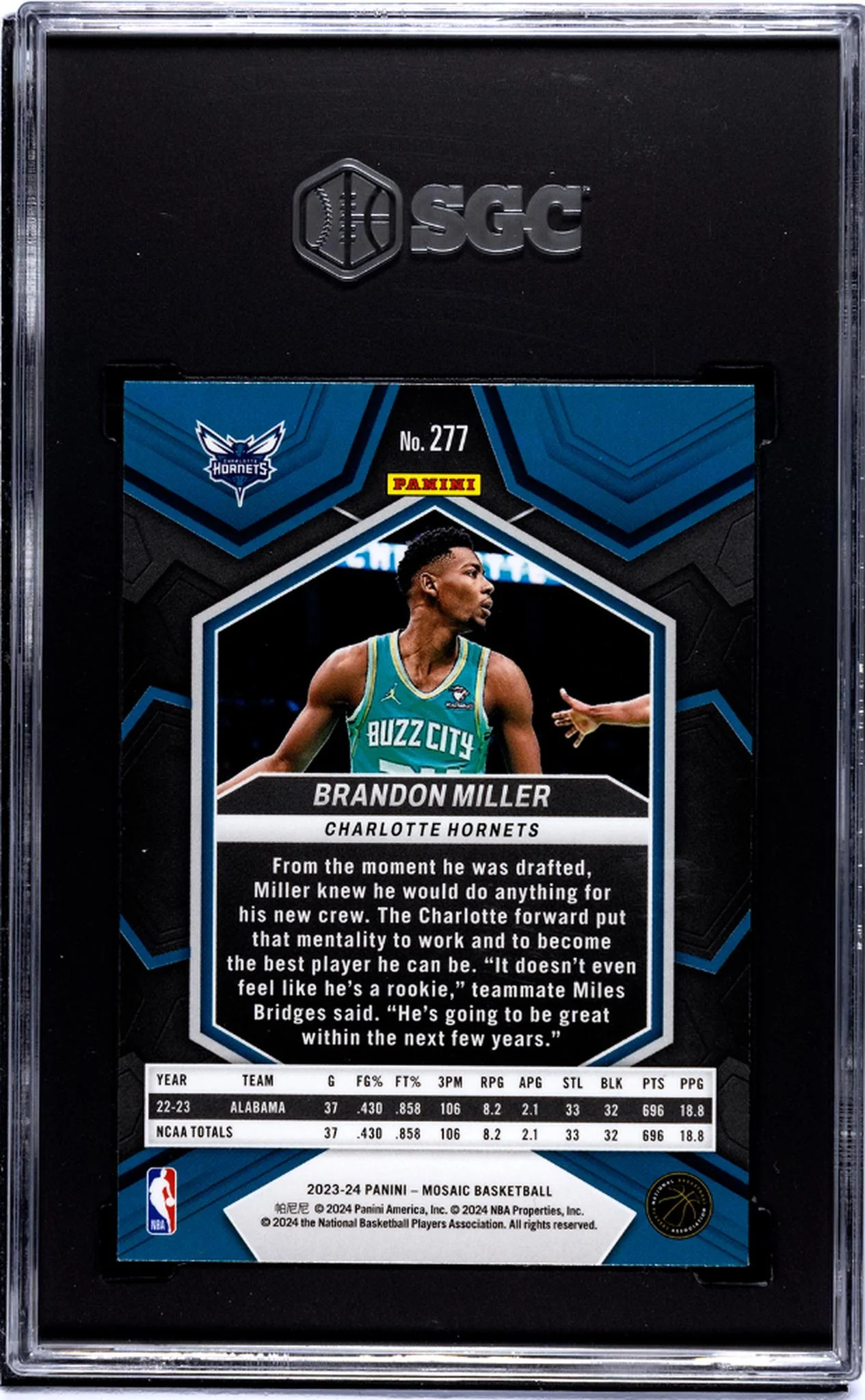 2023-24 Panini Mosaic #277 Brandon Miller SGC 9.5 - Image 2