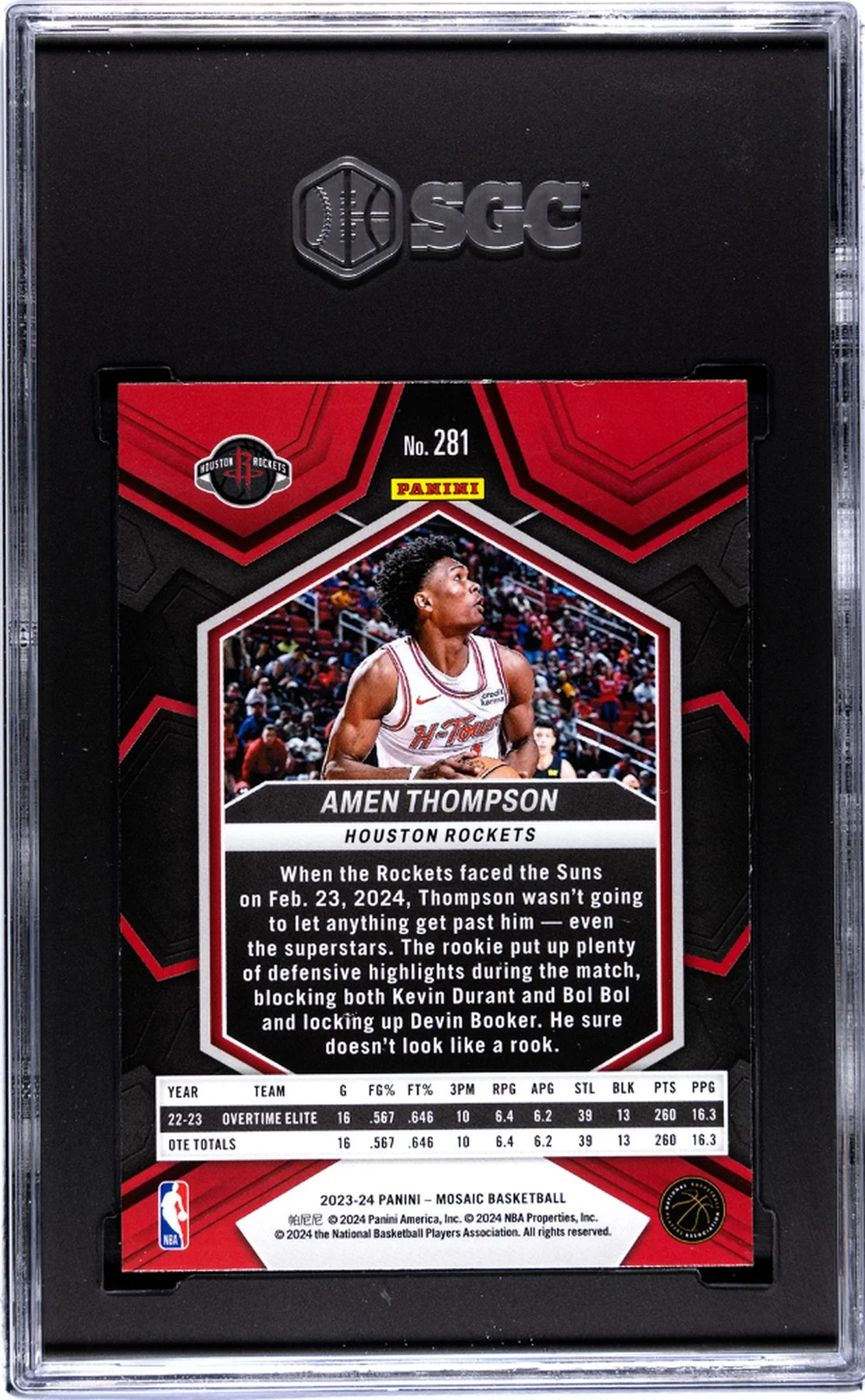 2023-24 Panini Mosaic #281 Amen Thompson SGC 9 - Image 2