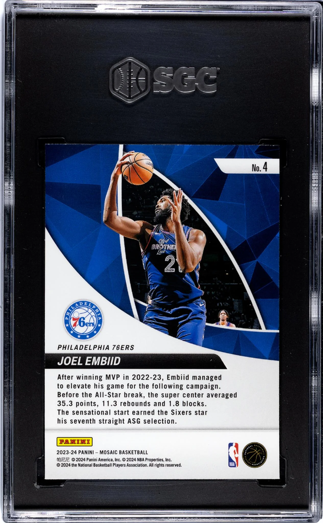 2023-24 Panini Mosaic #4 Joel Embiid Elevate SGC 9.5 - Image 2