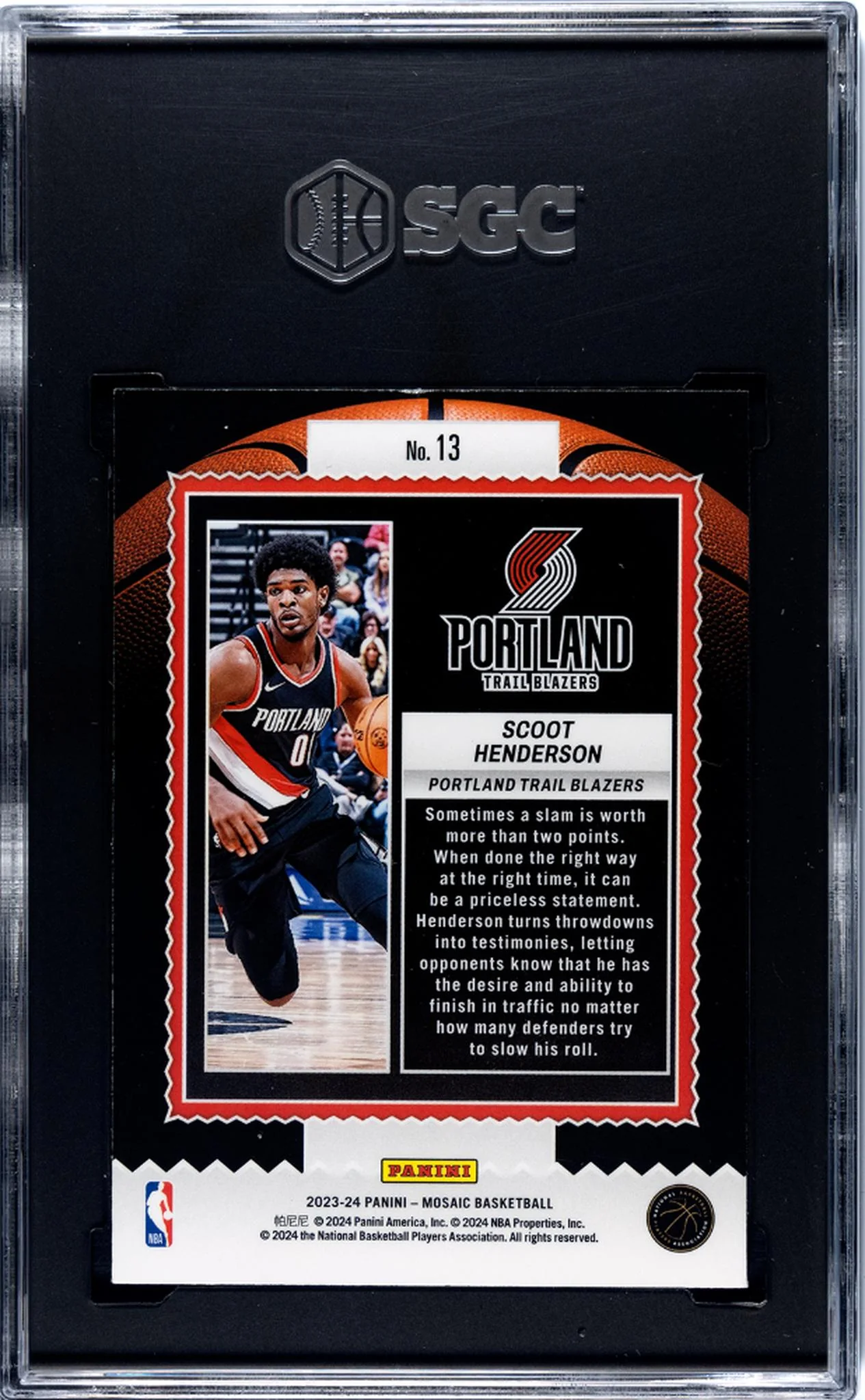 2023-24 Panini Mosaic Jam Masters Scoot Henderson #13 RC SGC 9.5 - Image 2