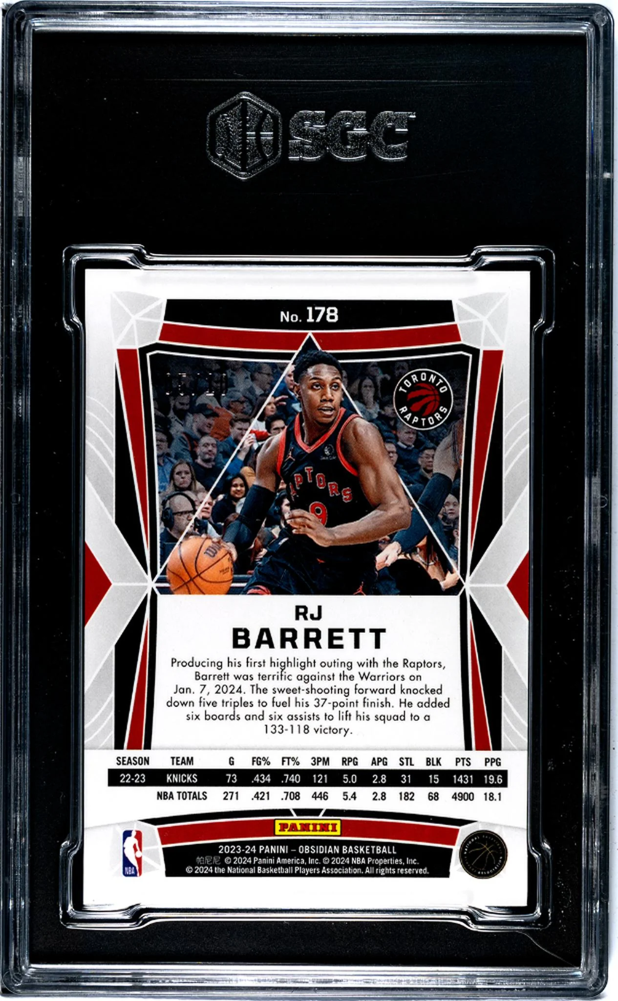 2023-24 Panini Obsidian Electric Etch RJ Barrett #178 /10 SGC 9 - Image 2