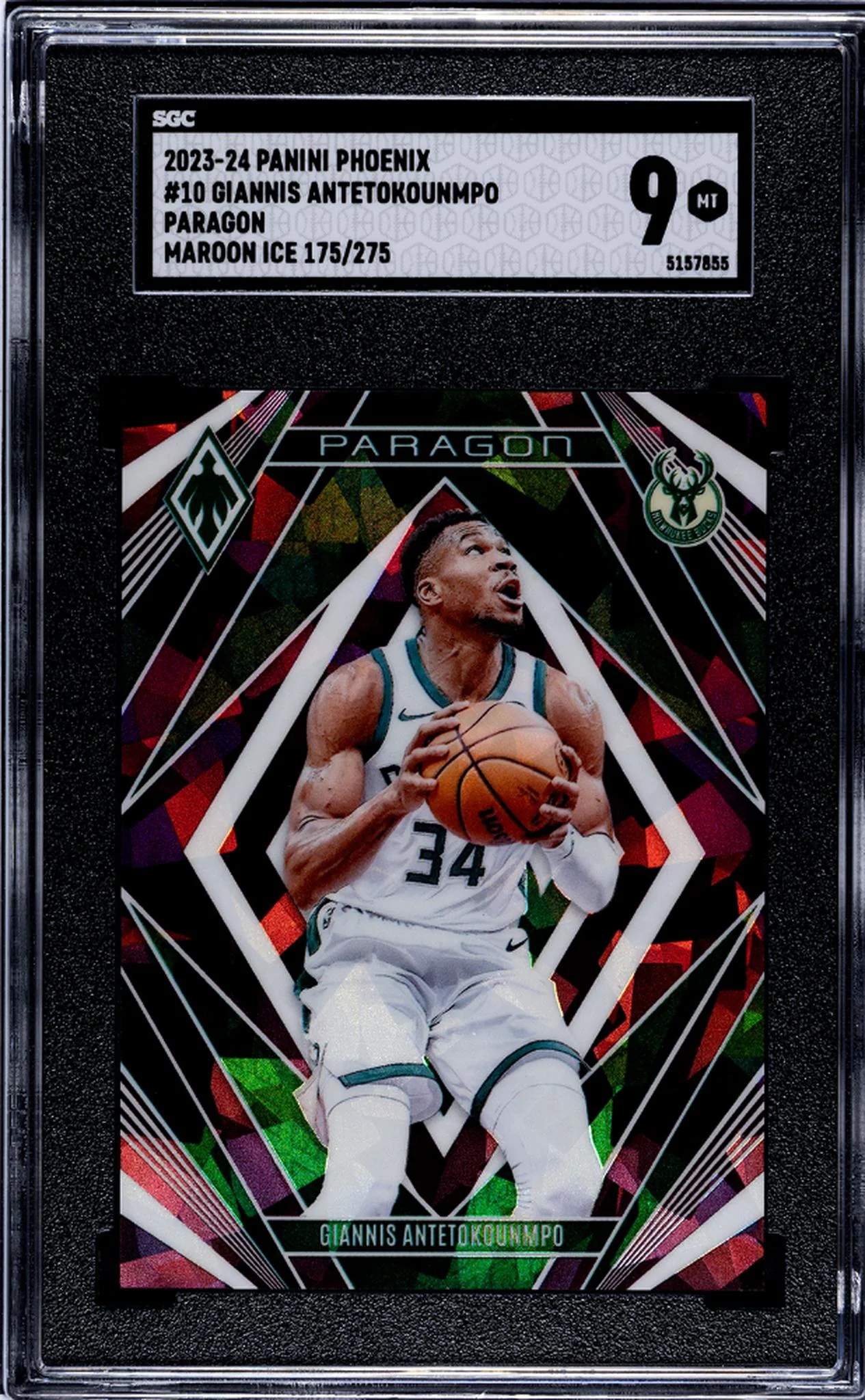 2023-24 Panini Phoenix #10 Giannis Antetokounmpo Paragon Maroon Ice /275 SGC 9