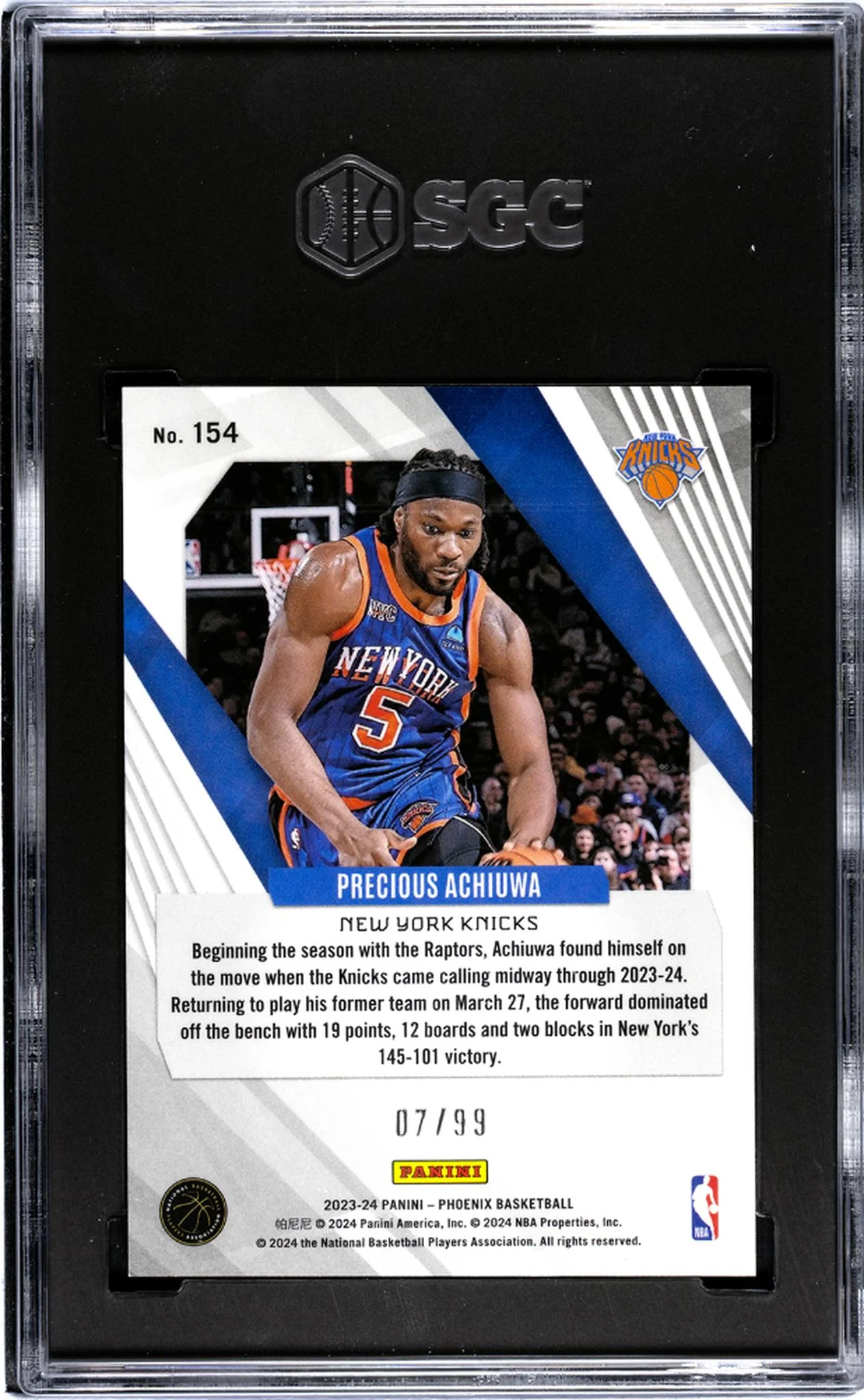 2023-24 Panini Phoenix #154 Precious Achiuwa Orange /99 SGC 9 - Image 2