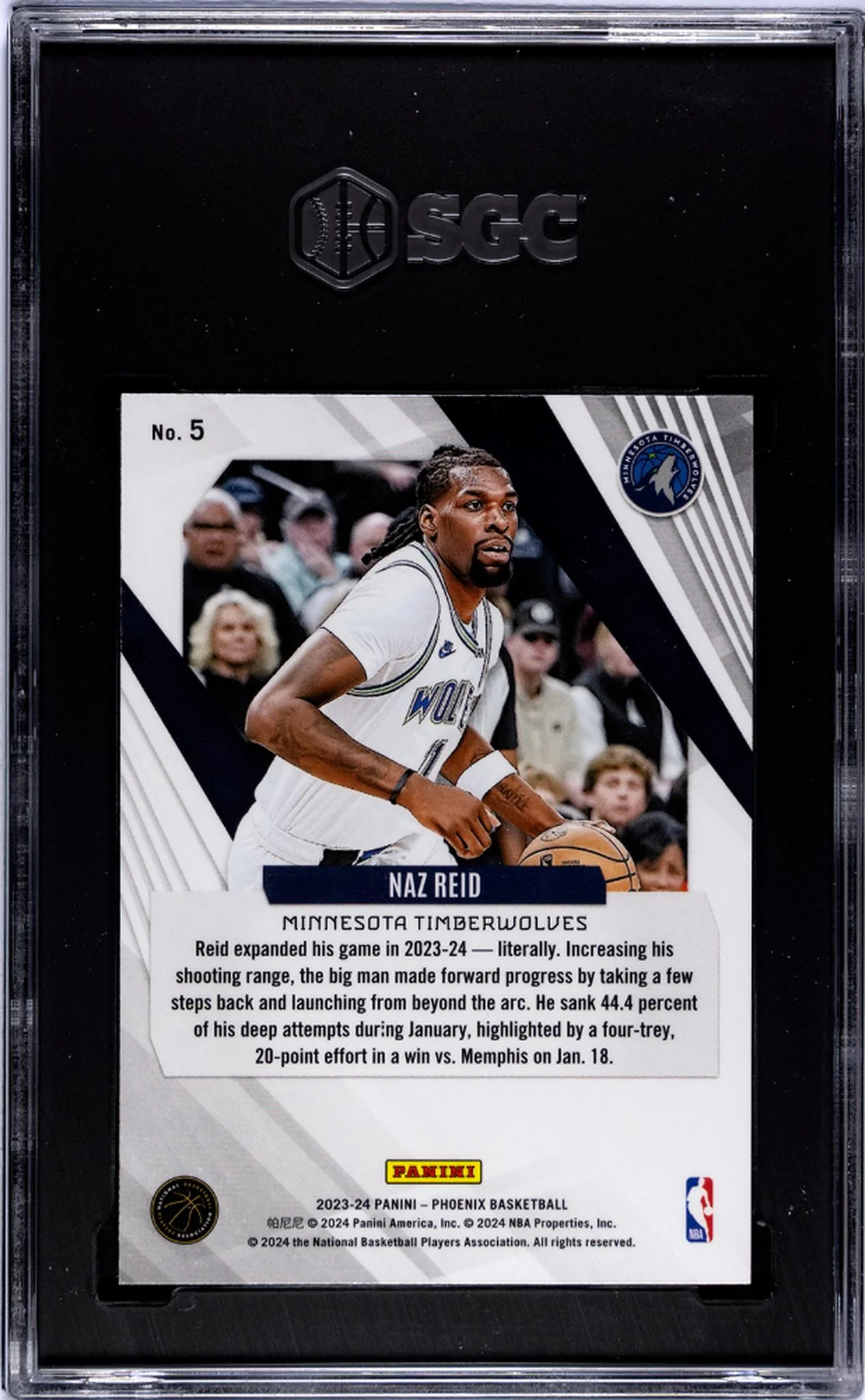 2023-24 Panini Phoenix Blue Ice Naz Reid #5 SGC 9.5 - Image 2