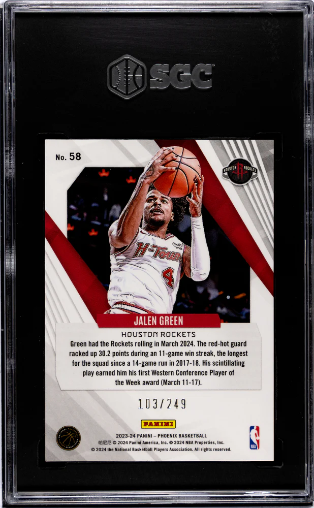2023-24 Panini Phoenix Orange Ice Jalen Green #58 /249 SGC 9 - Image 2
