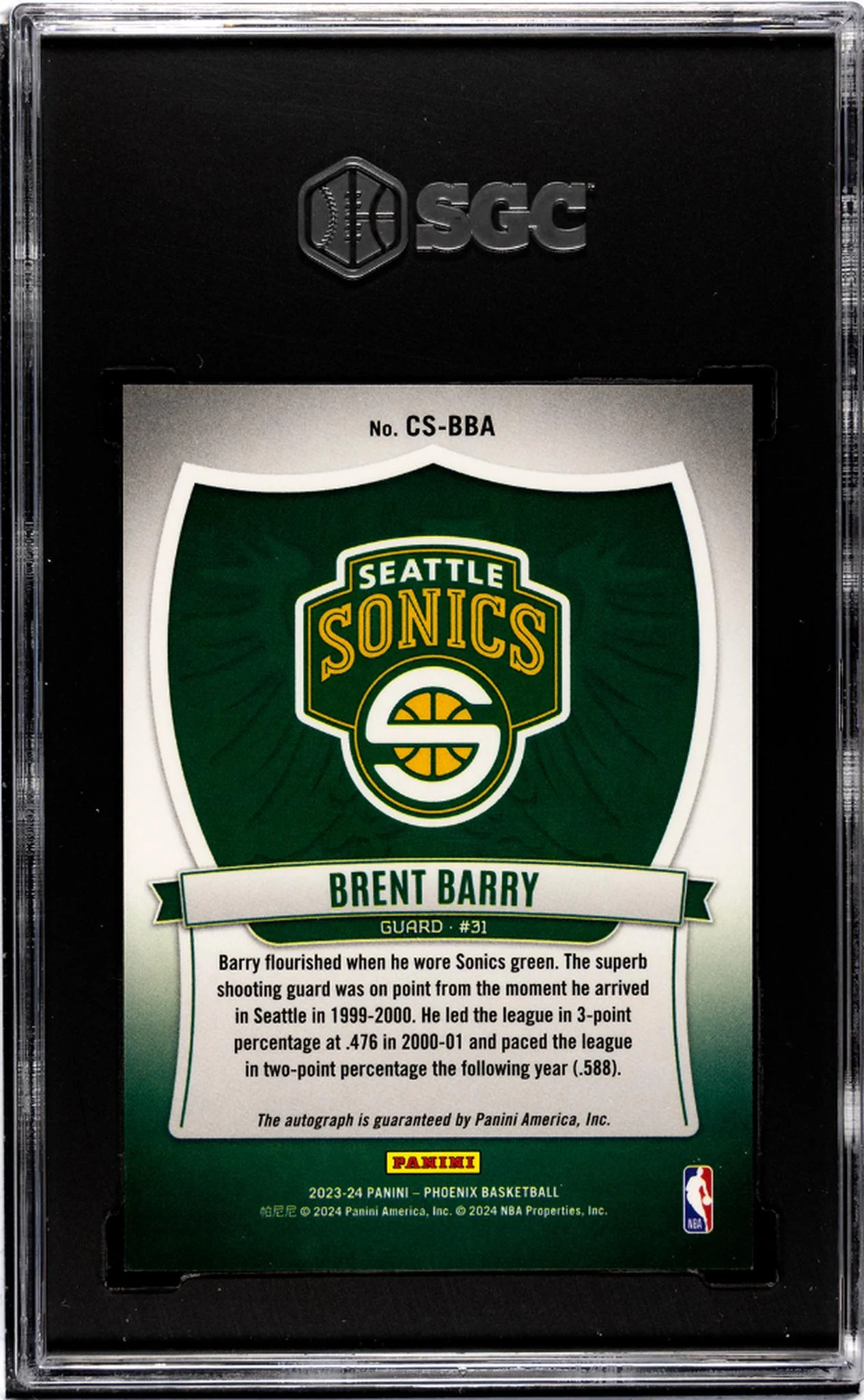 2023 Panini Phoenix Crusade Brent Barry #CSBBA Auto SGC 10 - Image 2