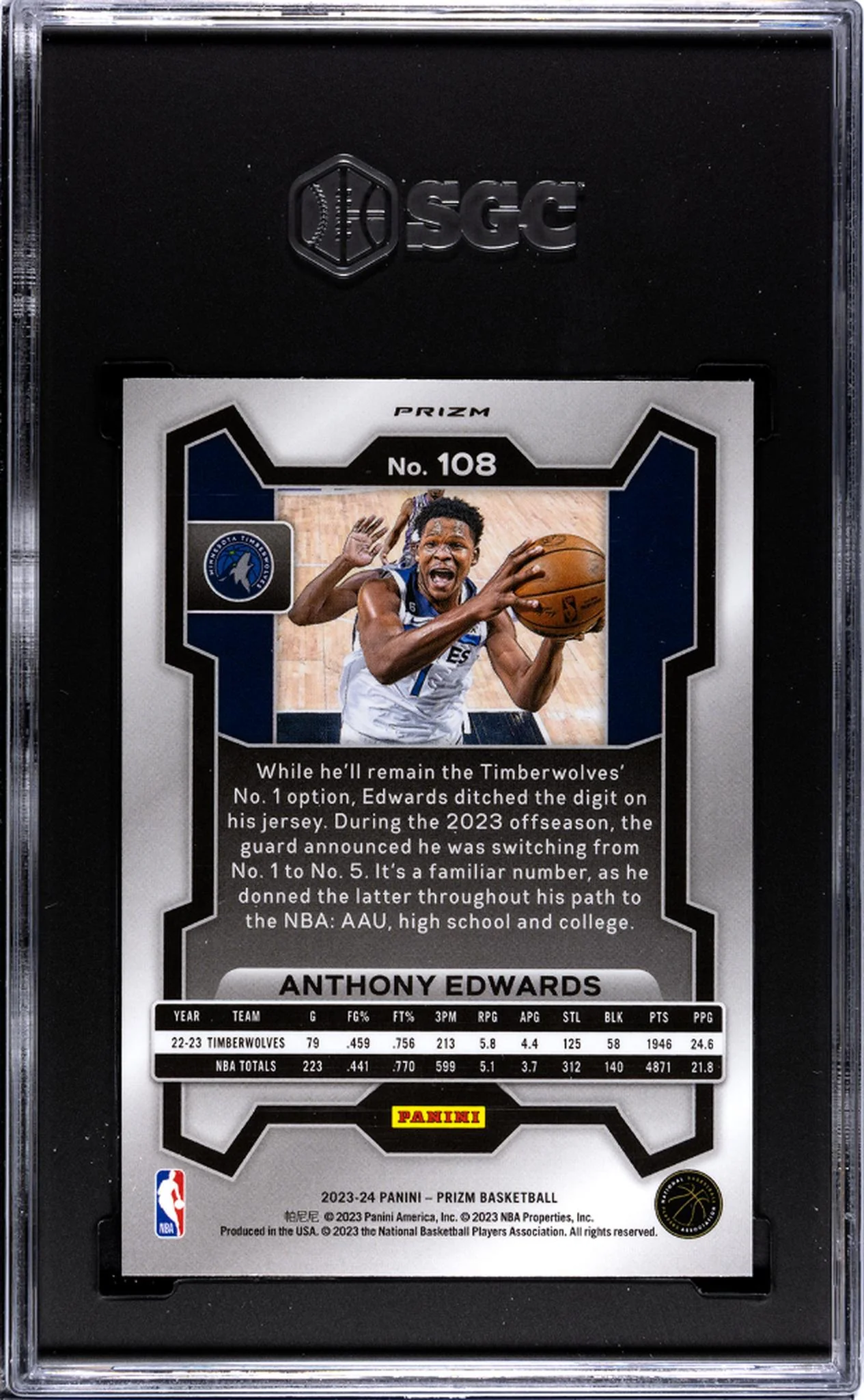 2023-24 Panini Prizm #108 Anthony Edwards Green Prizm SGC 9.5 - Image 2