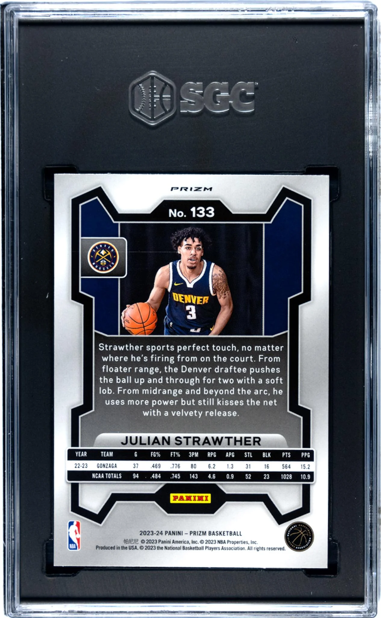 2023-24 Panini Prizm Red/White/Blue Julian Strawther #133 RC SGC 9 - Image 2