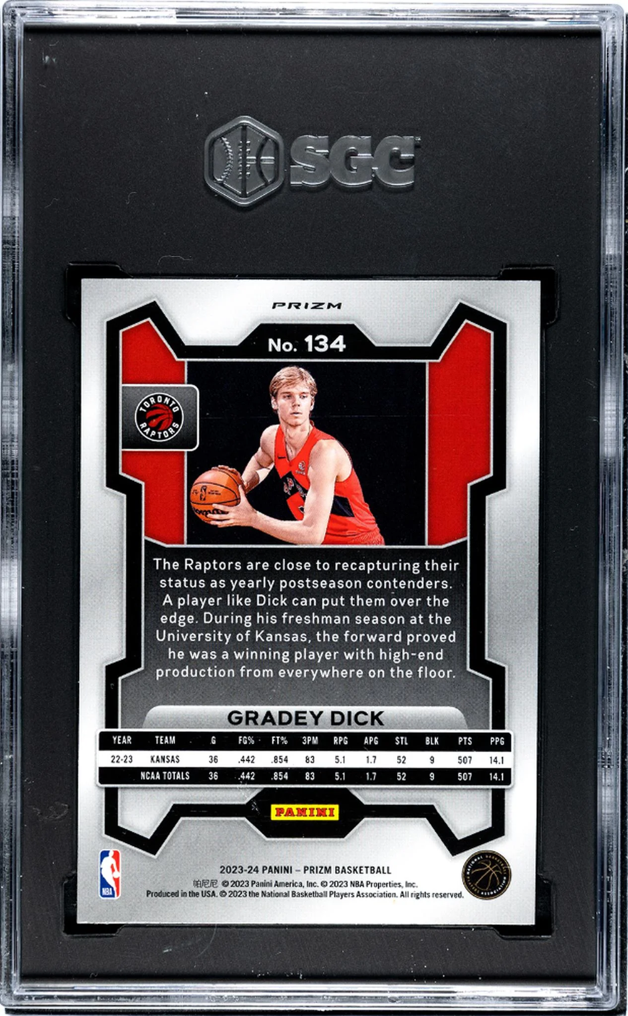 2023-24 Panini Prizm Ruby Wave Gradey Dick #134 RC SGC 9 - Image 2