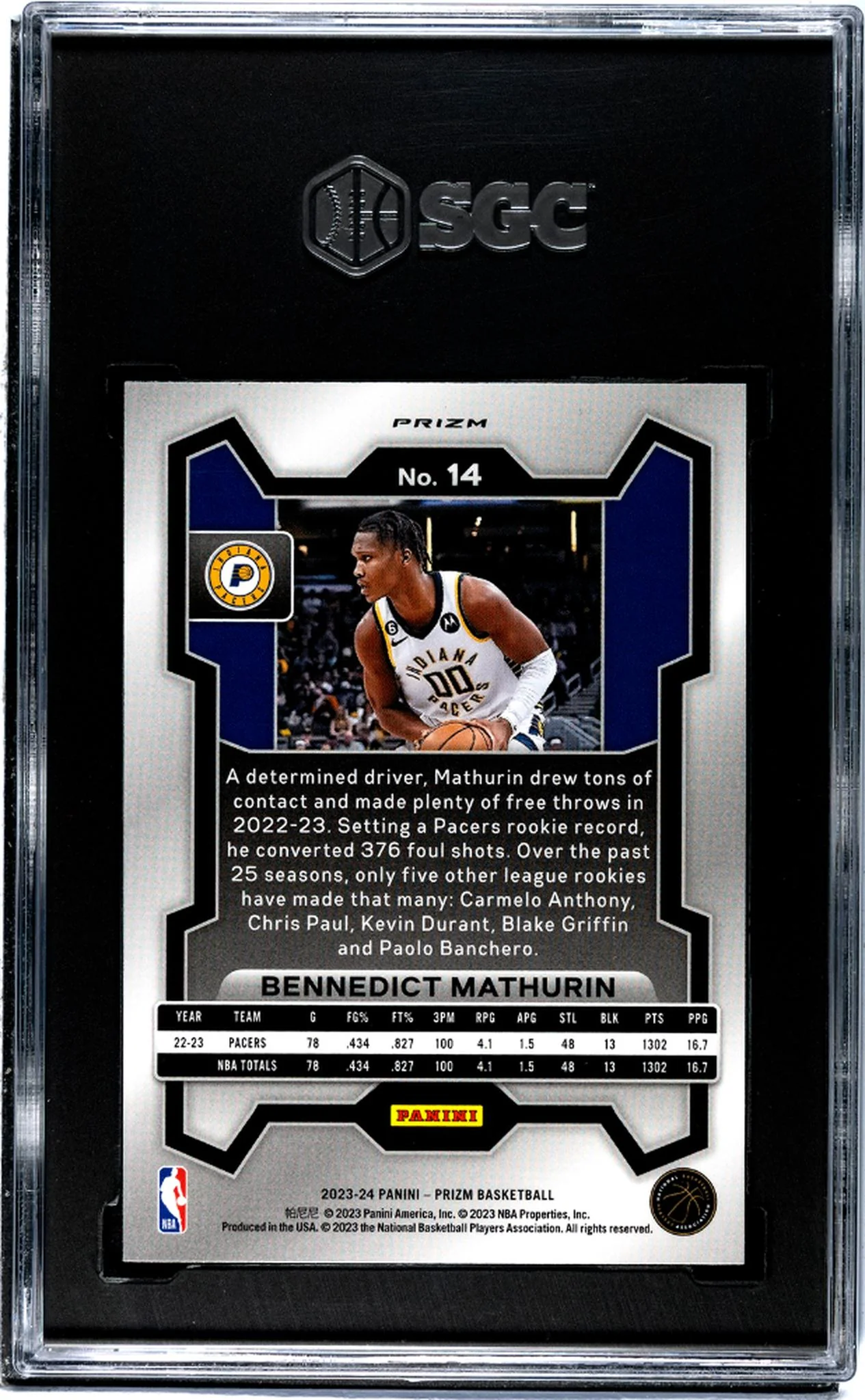 2023-24 Panini Prizm Green Prizm Bennedict Mathurin #14 SGC 9.5 - Image 2