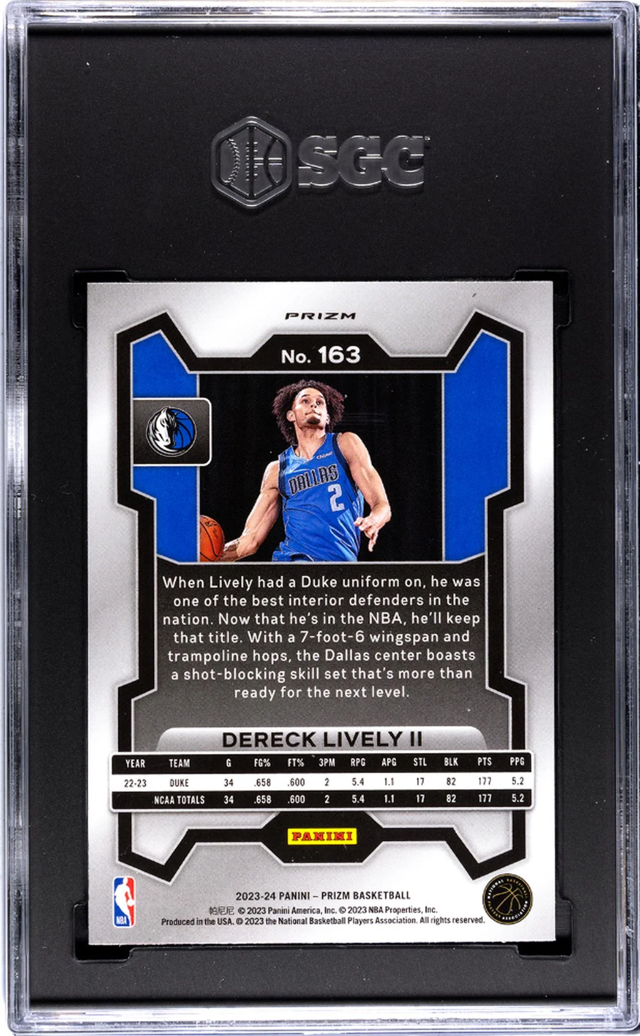 2023-24 Panini Prizm #163 Dereck Lively II Silver Prizm SGC 10 - Image 2