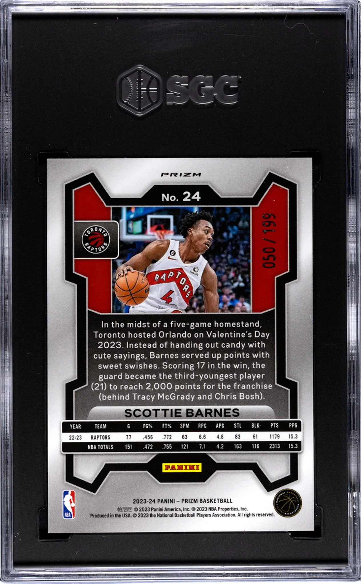 2023-24 Panini Prizm #24 Scottie Barnes Blue Prizm /199 SGC 10 - Image 2