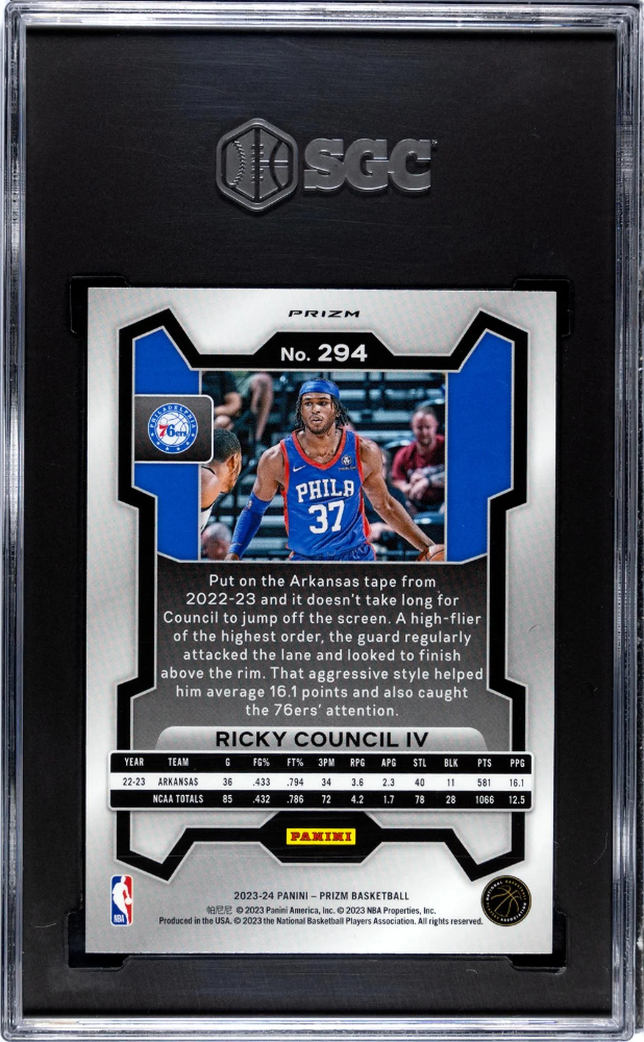 2023-24 Panini Prizm #294 Ricky Council IV Pink Ice Prizm SGC 9.5 - Image 2