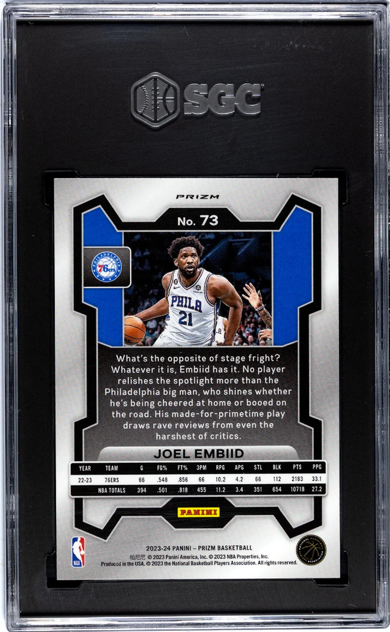 2023-24 Panini Prizm #73 Joel Embiid Silver Prizm SGC 9 - Image 2