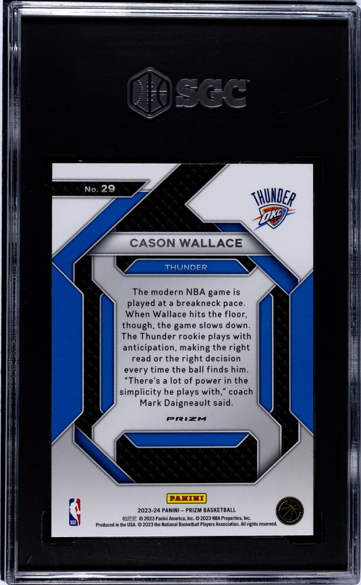 2023-24 Panini Prizm Emergent Silver Prizm Cason Wallace #29 SGC 9 - Image 2