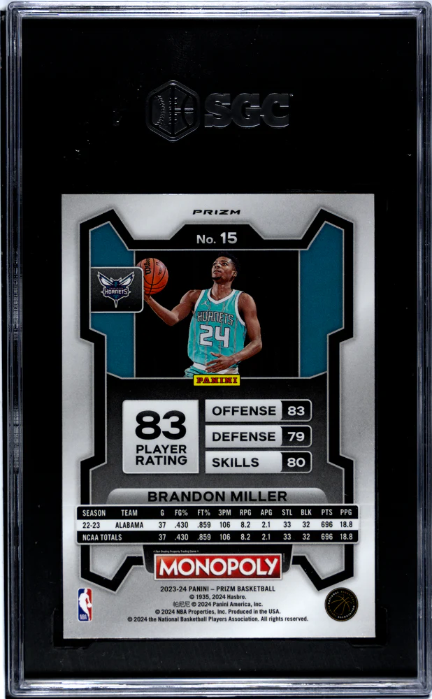 2023 Panini Prizm Monopoly Red Brandon Miller #15 RC SGC 9.5 - Image 2