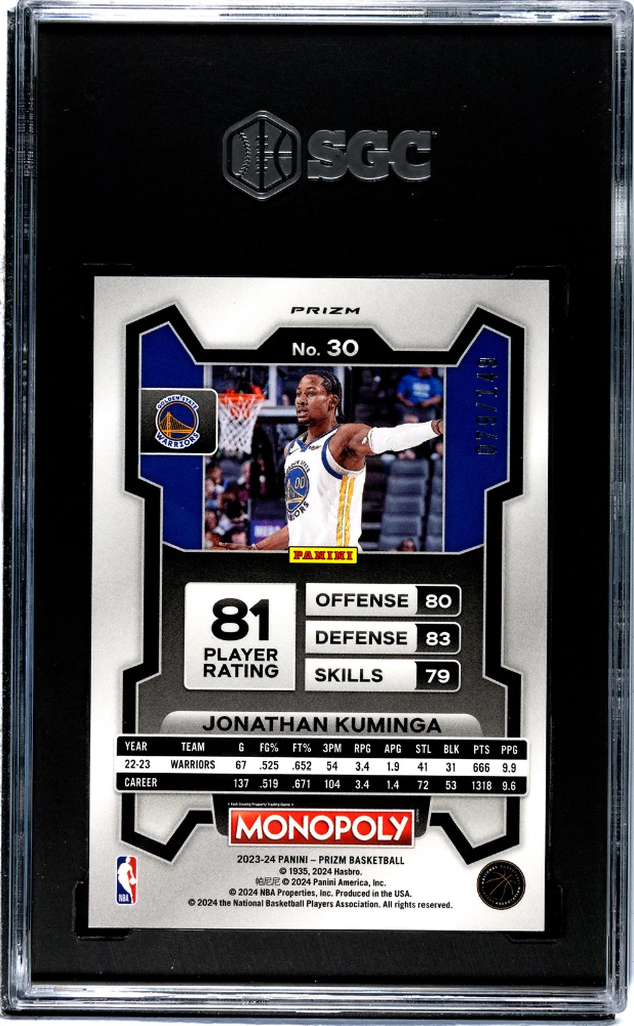 2023 Panini Prizm Monopoly Pink Prizm Jonathan Kuminga #30 /149 SGC 9 - Image 2