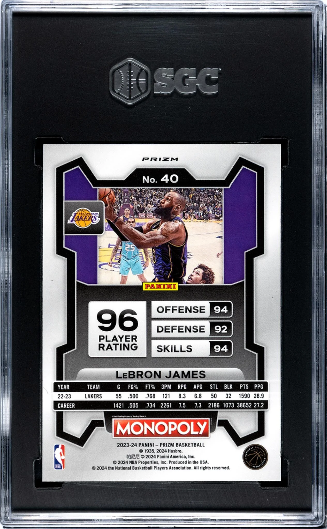 2023-24 Panini Prizm Monopoly #40 Lebron James Purple Prizm SGC 9 - Image 2
