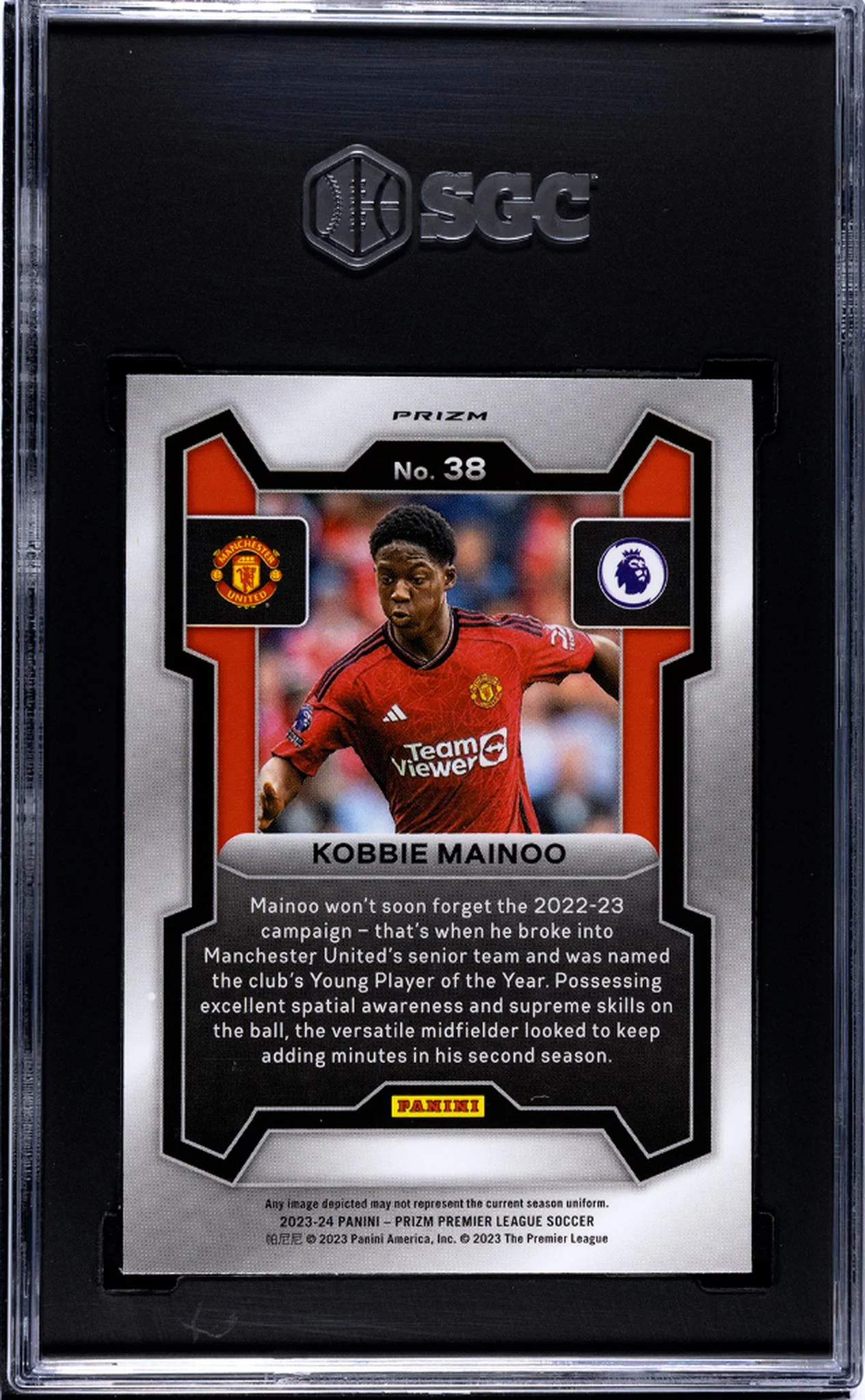 2023-24 Panini Prizm Premier League #38 Kobbie Mainoo Orange Mosaic Prizm SGC 10 - Image 2