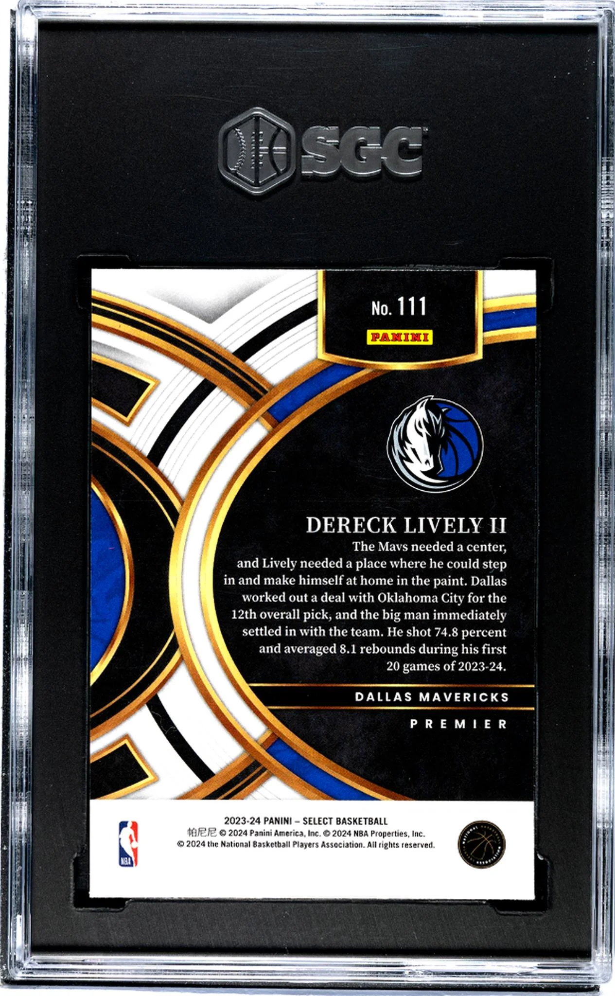 2023-24 Panini Select Blue Dereck Lively II #111 RC SGC 9.5 - Image 2