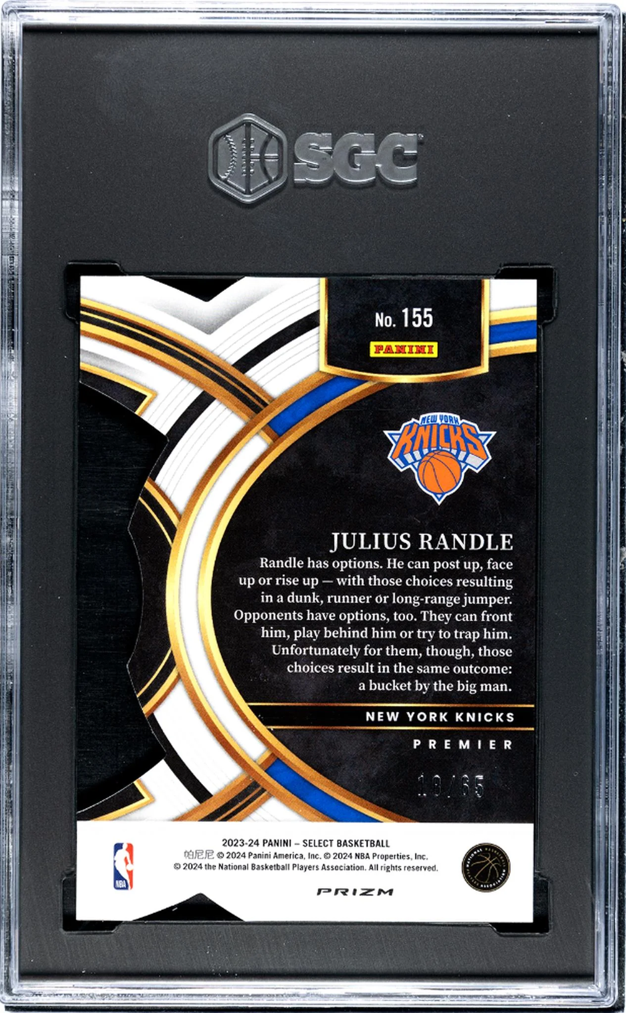 2023 Panini Select Orange Die-Cut Prizm Julius Randle #155 /65 SGC 10 - Image 2