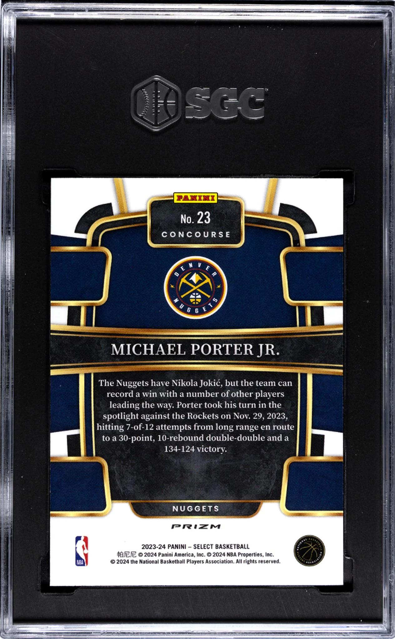 2023 Panini Select Blue Prizm Michael Porter Jr. #23 SGC 9.5 - Image 2