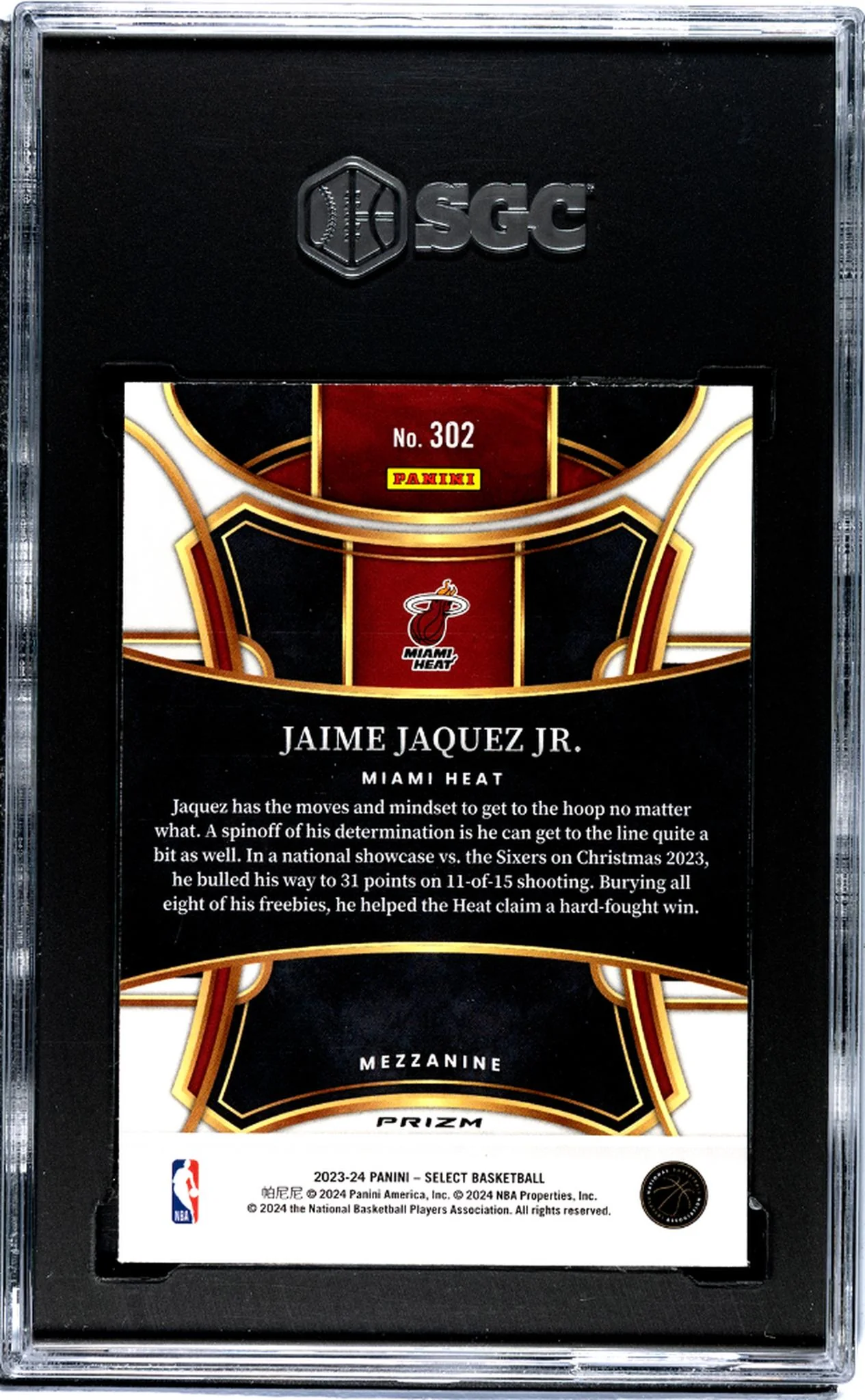 2023-24 Panini Select Blue Prizm Jaime Jaquez Jr #302 RC SGC 9.5 - Image 2
